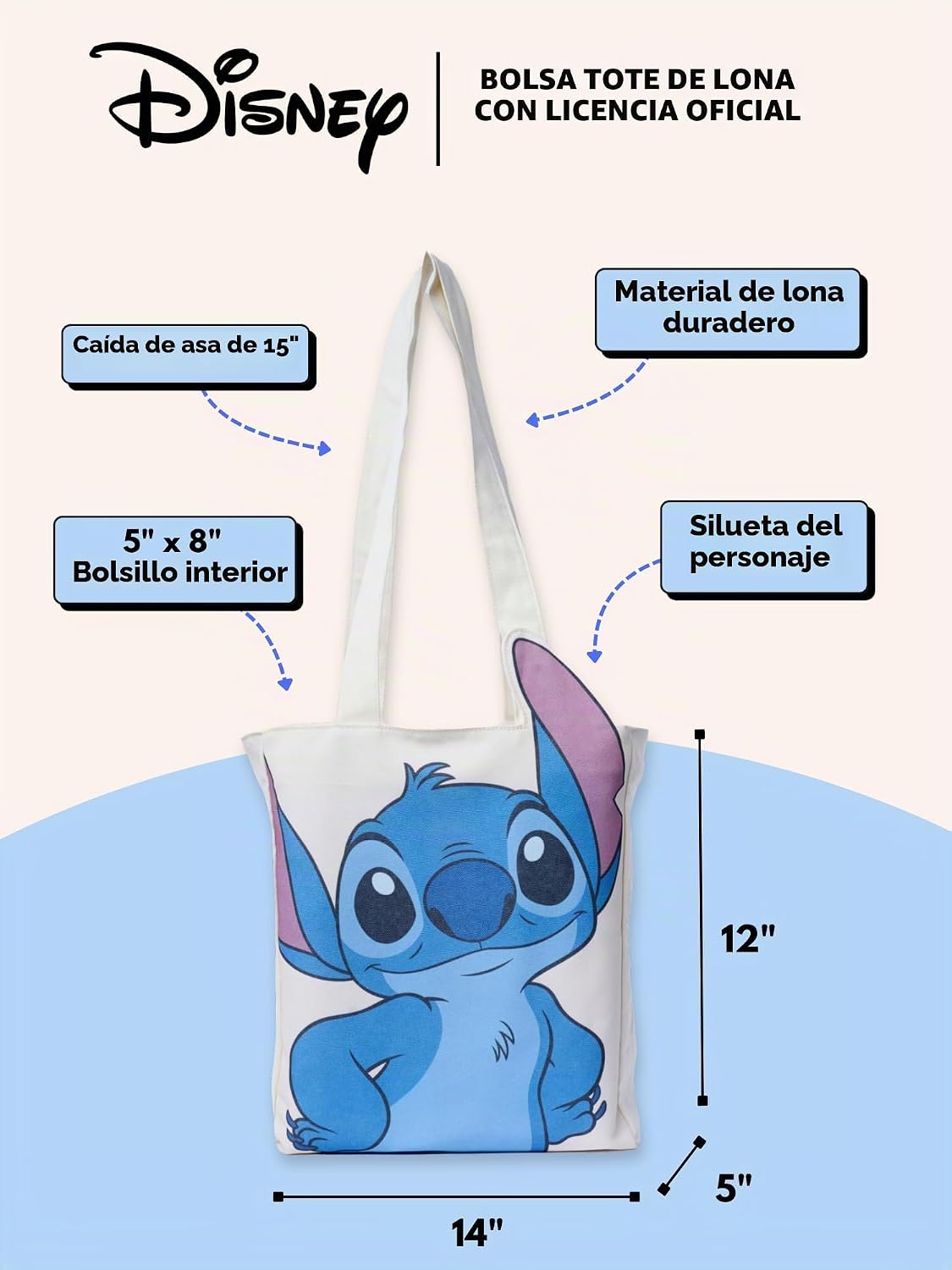 Disney Tote Pooh Eeyore Mickey Minnie Stitch Bolsa de lona