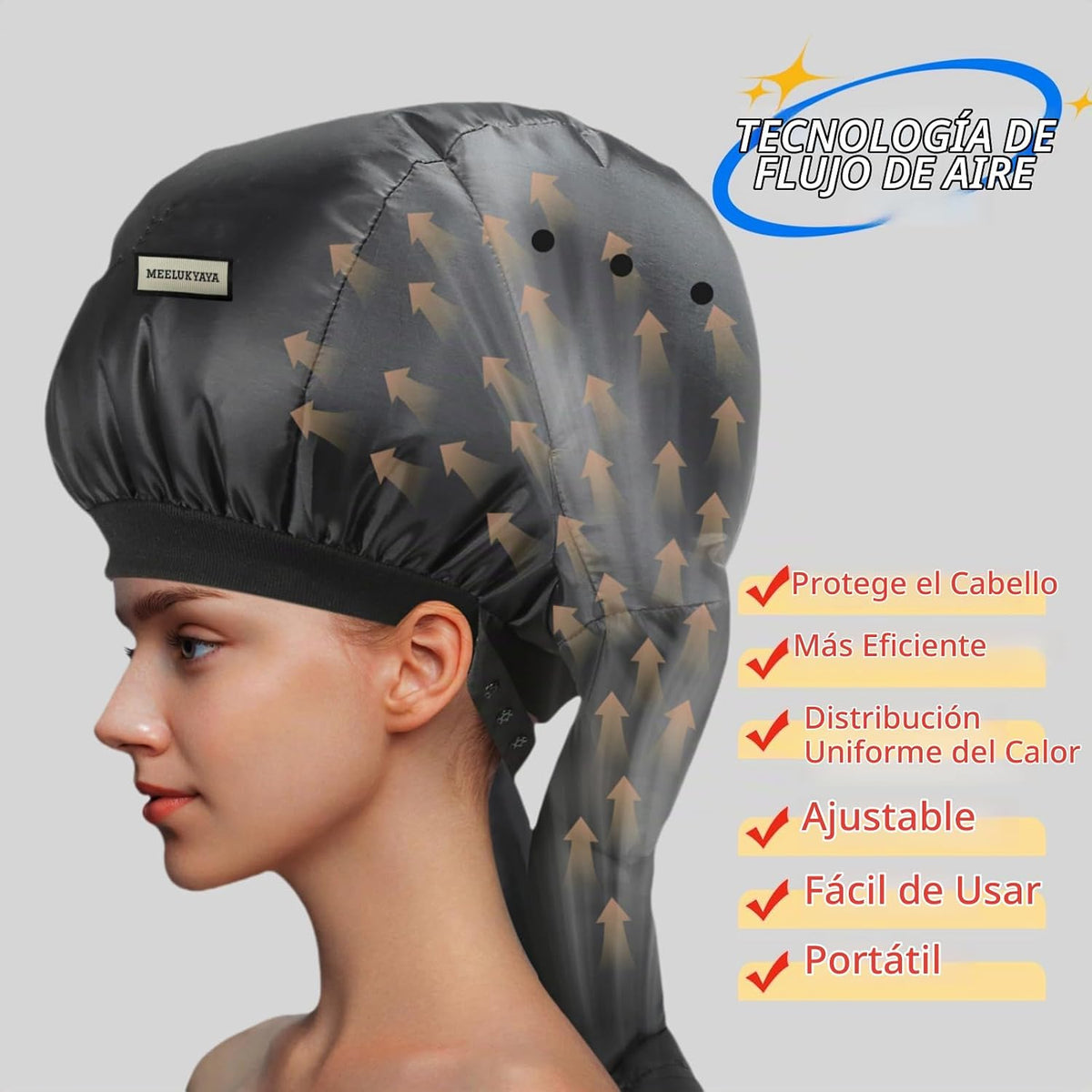 Secador de Cabello con Casco para Cabello Rizado, Tubos Dobles Mejo...