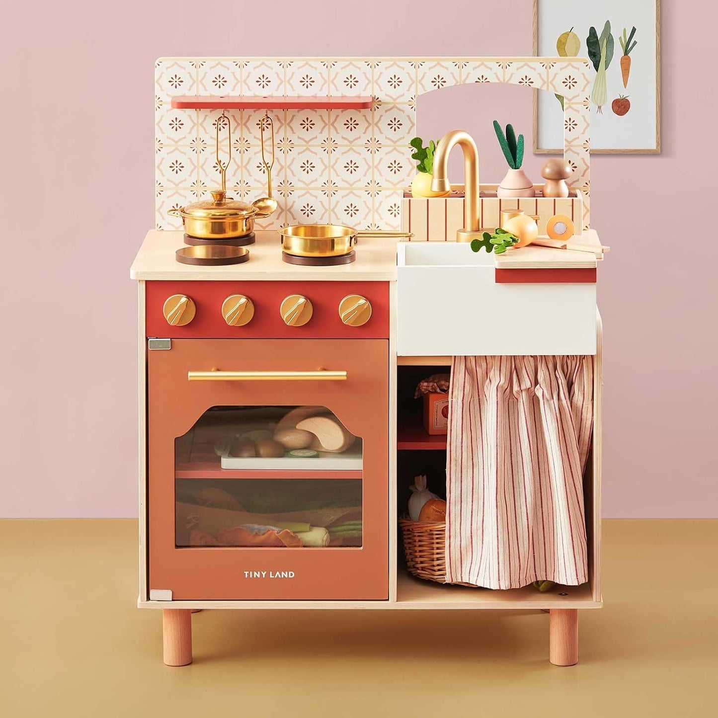 Tiny Land - Cocina de madera para niños pequeños, diseño retro cáli...