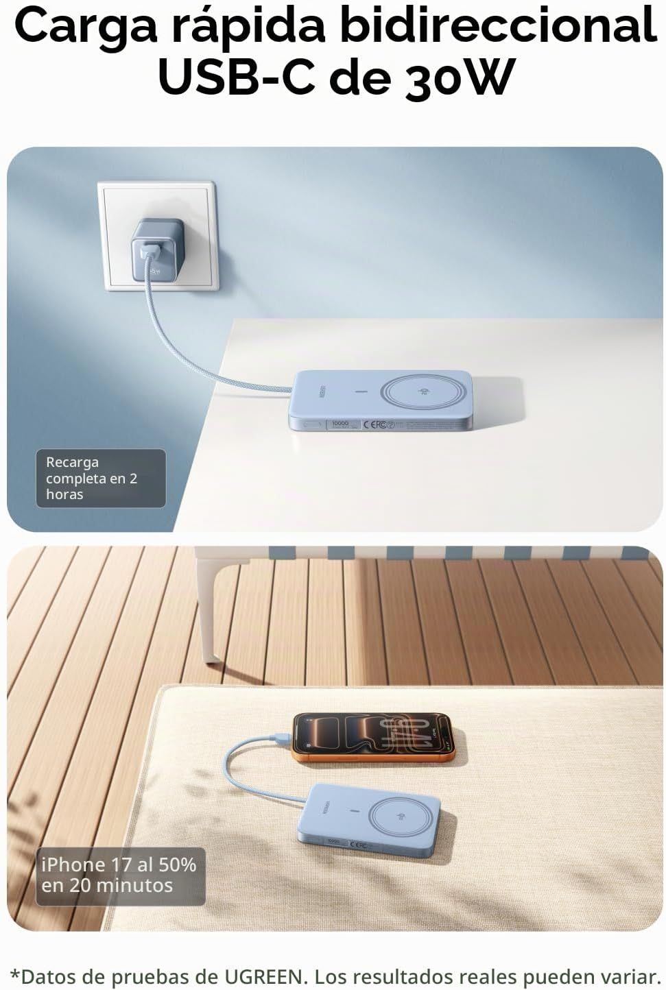 UGREEN Magflow Air Qi2 - Banco de energía magnético de 10000 mAh, c...
