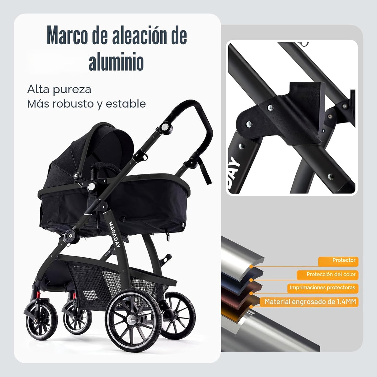Cochecito de bebé, asiento reversible 2 en 1 para niños pequeños co...