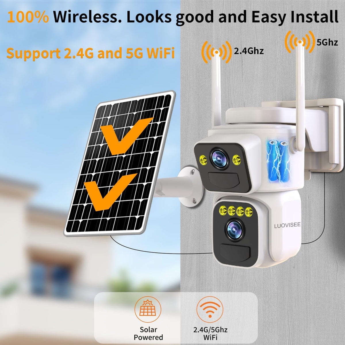 Luovisee Cámaras de seguridad solares inalámbricas para exteriores,...