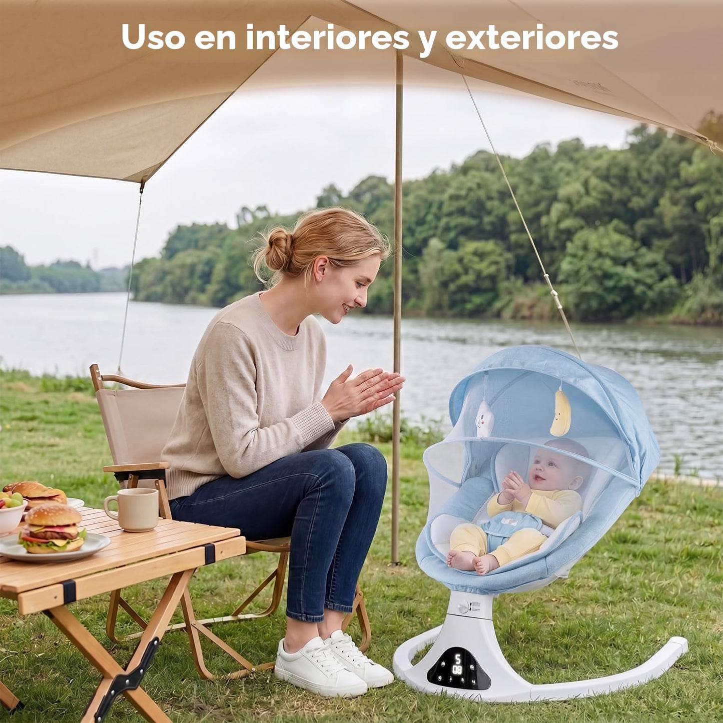 Columpio inteligente para bebé con Bluetooth y control remoto - 5 v...