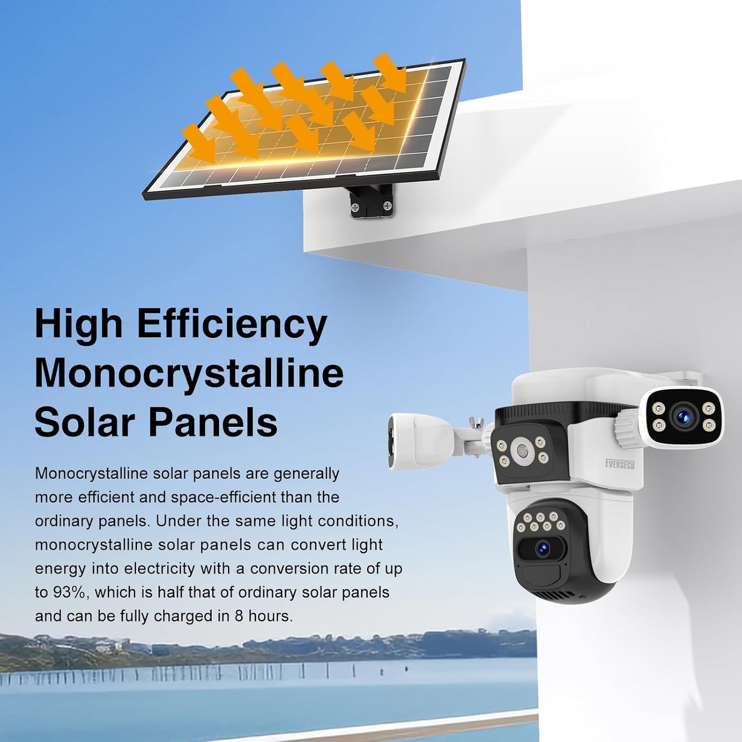 EVERSECU Cámara de Seguridad PTZ WiFi Inalámbrica Solar de Triple L...