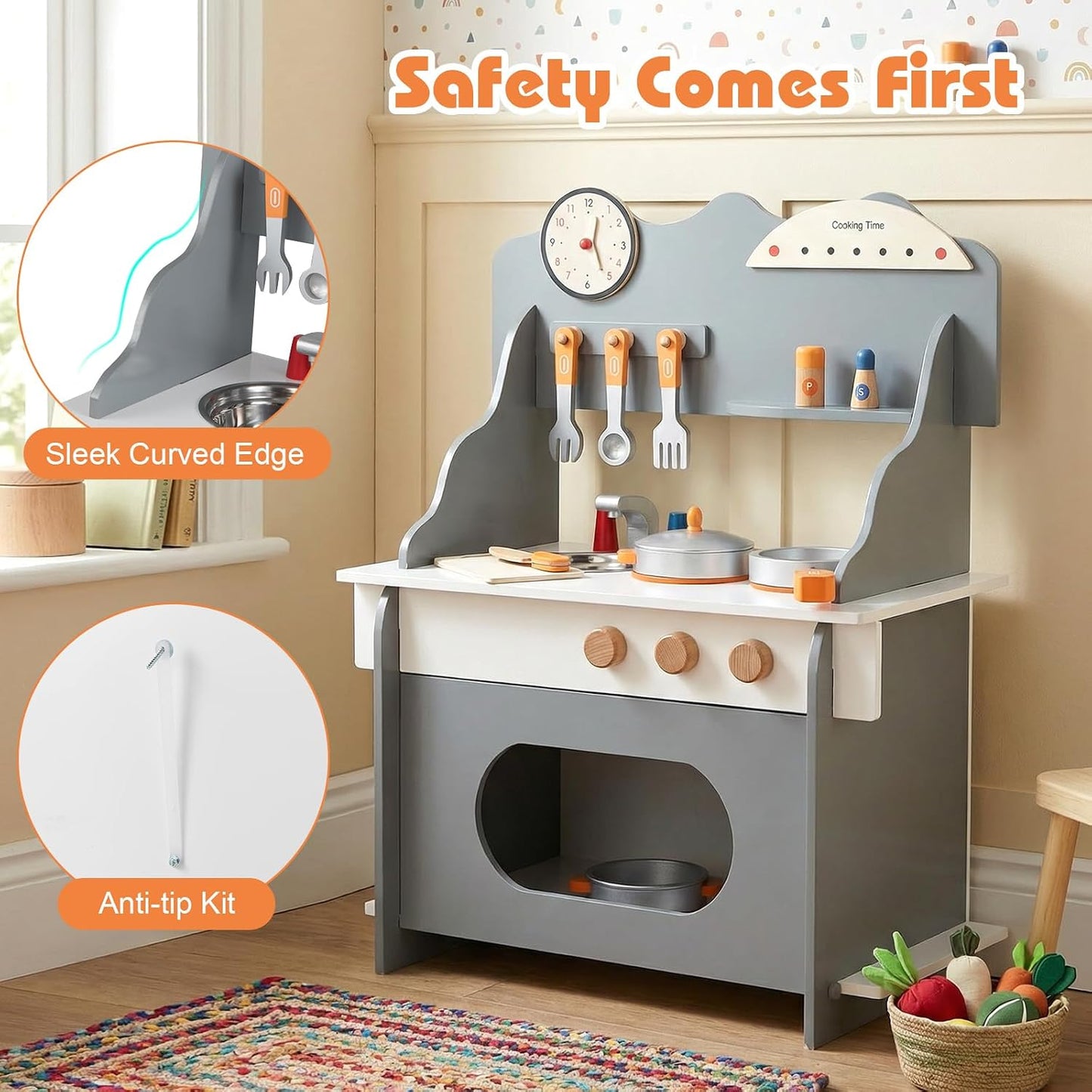 HONEY JOY Juego de cocina para niños pequeños, juego de cocina de m...