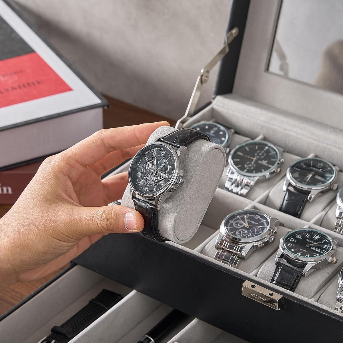 ProCase Caja de reloj, caja de reloj para hombre de 14 ranuras con...