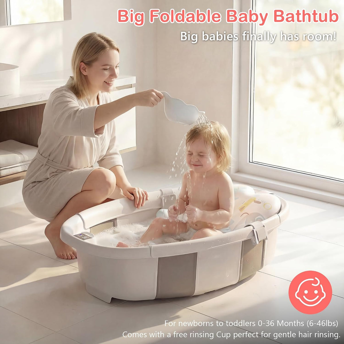 Bañera plegable para bebé, bañera grande con termómetro | Bañera es...