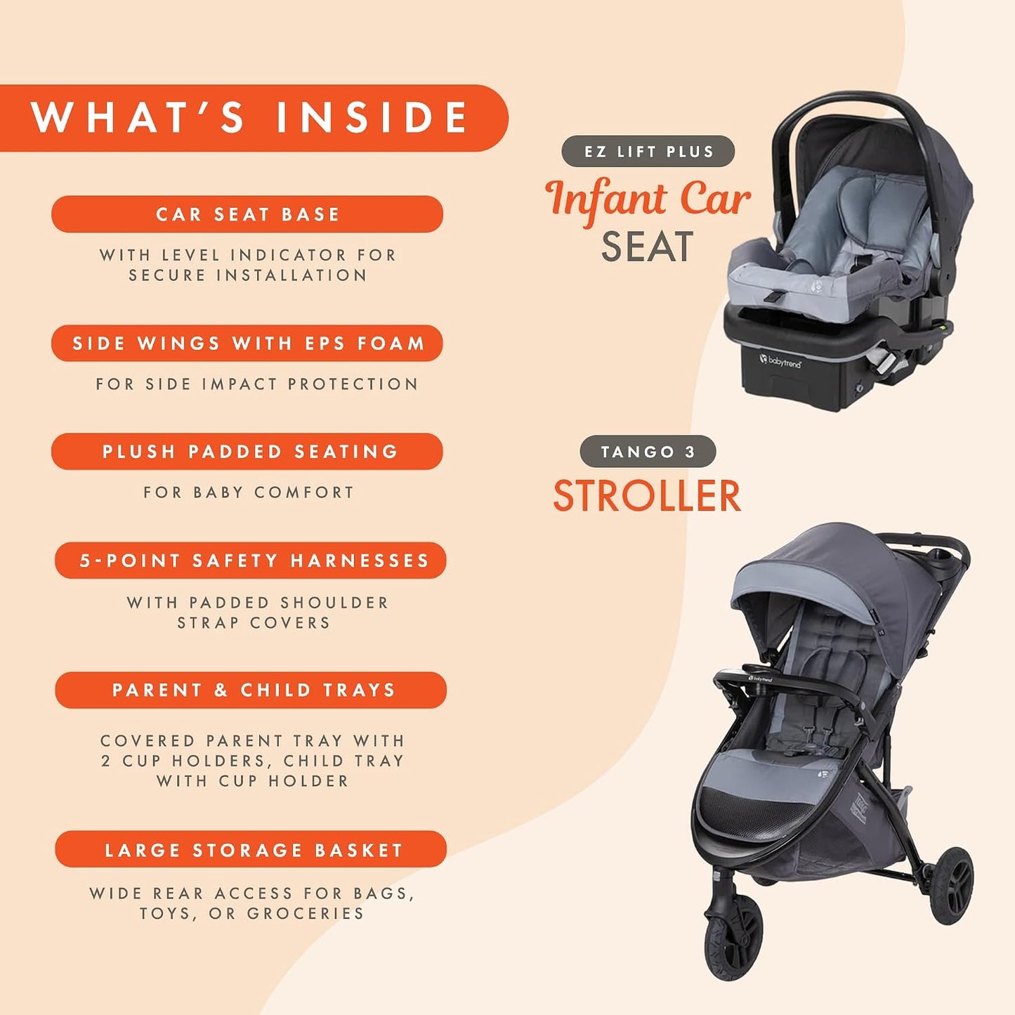Baby Trend Tango™ 3 Sistema de viaje de cochecito todo terreno con...