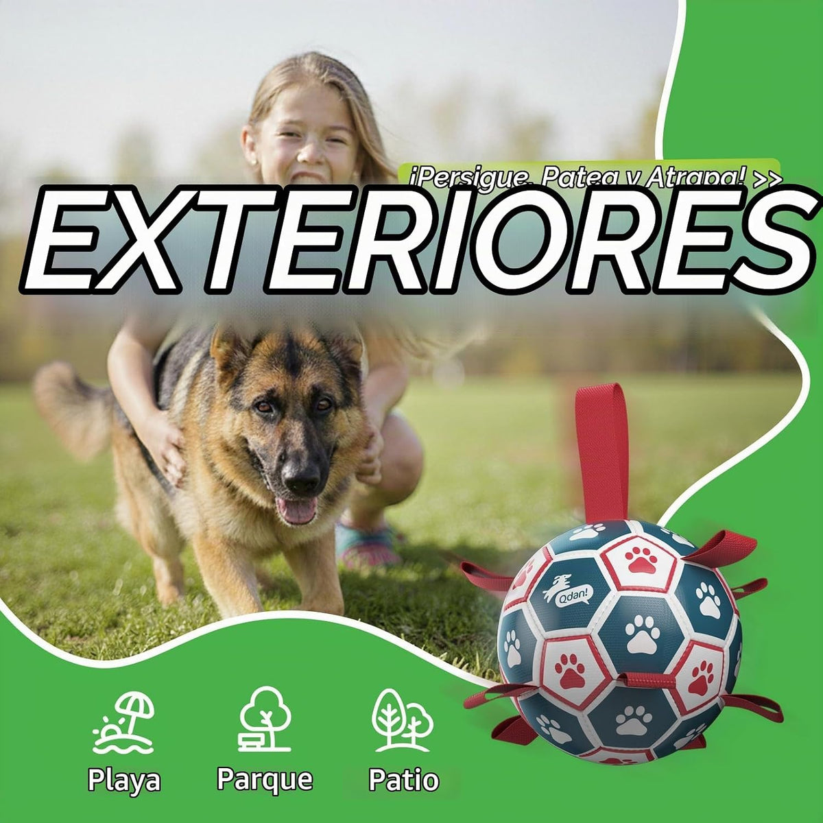QDAN Balón de fútbol grande para perros con correas, pelotas grande...