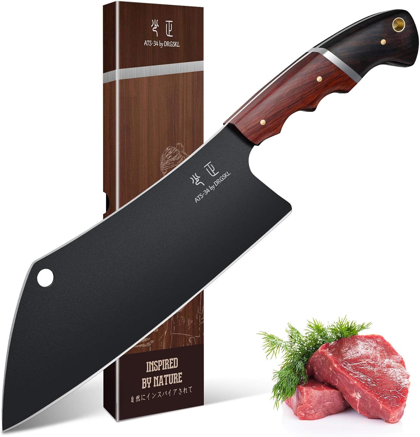 DRGSKL - Cuchillo de carnicero negro para cortar carne de 8 pulgada...