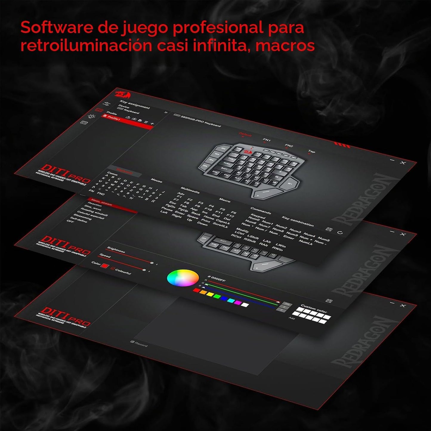 Redragon K585 PRO Teclado mecánico inalámbrico con una sola mano, 4...