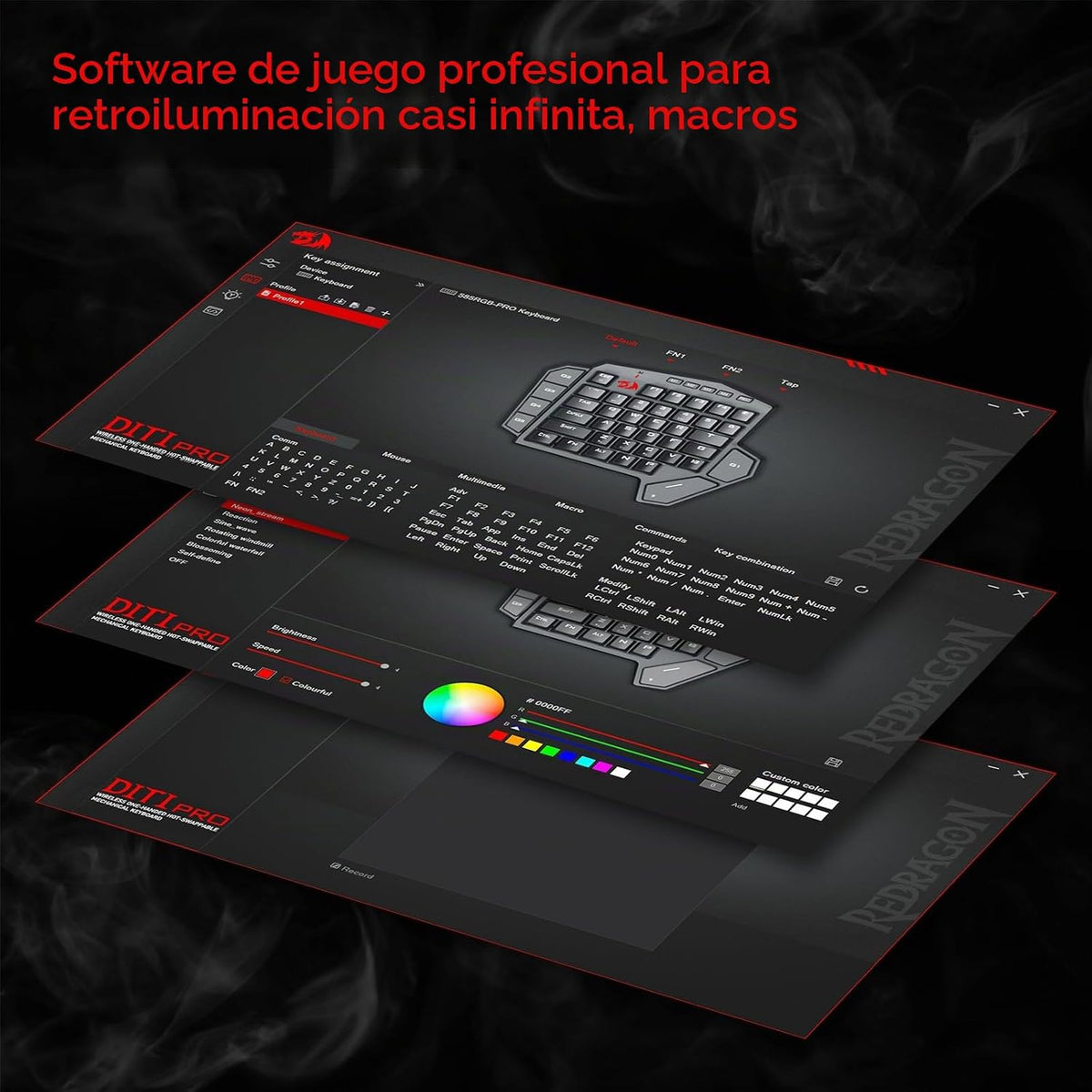 Redragon K585 PRO Teclado mecánico inalámbrico con una sola mano, 4...