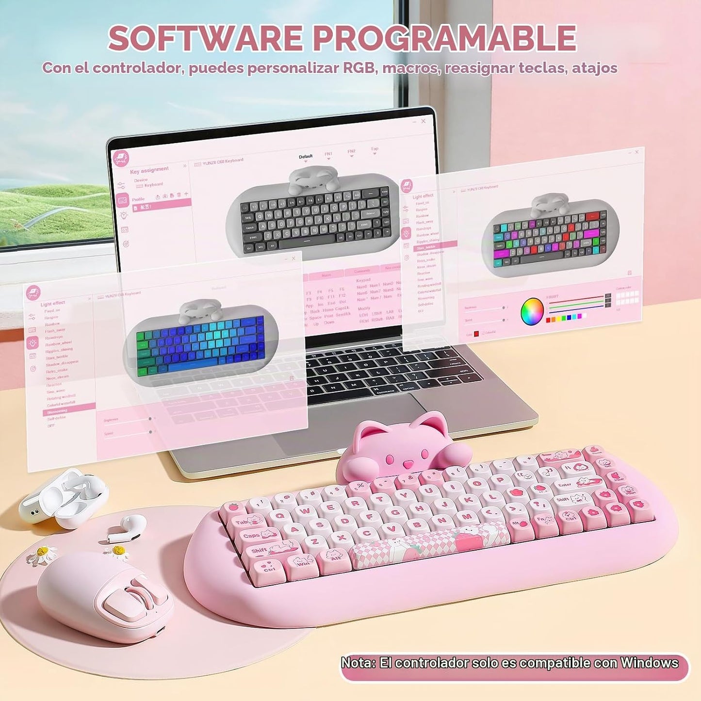 YUNZII C68 Teclado mecánico inalámbrico, diseño de 65%, intercambio...