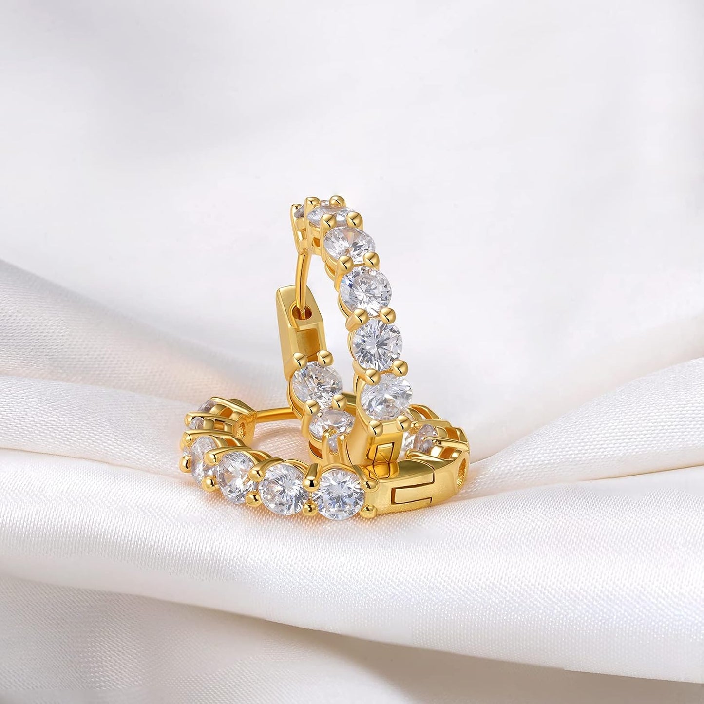 Aretes de aro de plata esterlina con circonita cúbica y aretes de o...