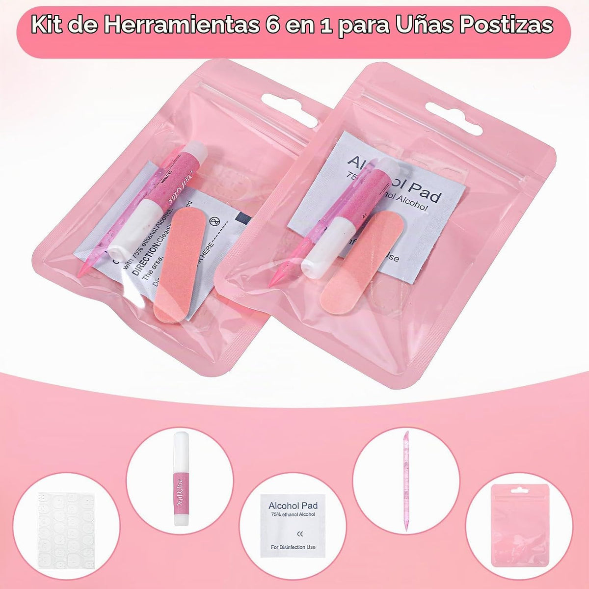 Kit de 100 herramientas de uñas a presión rosa para empresas, kit d...