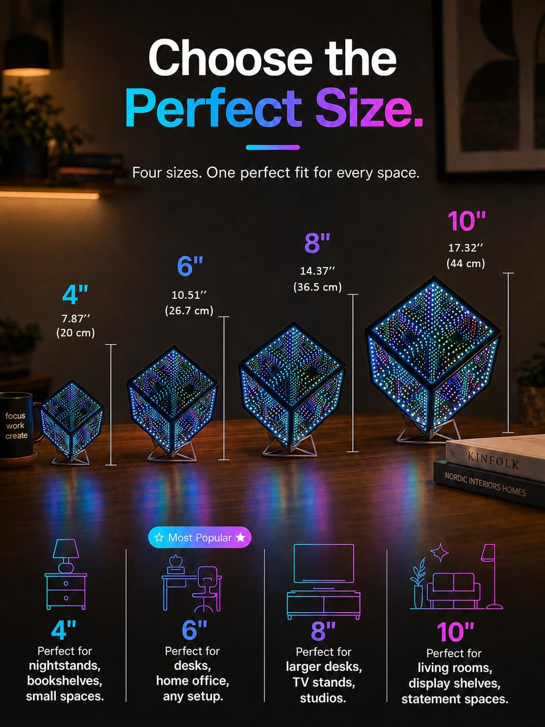 Heepulor Infinity Mirror Hyper Cube - Lámpara de mesa, luz de humor...