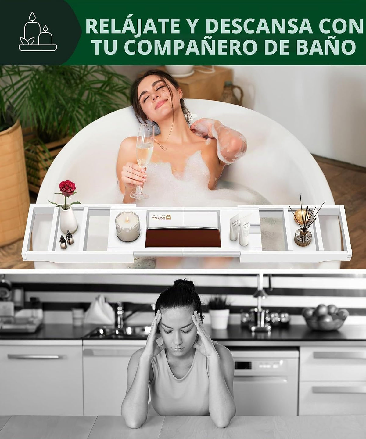 ROYAL CRAFT WOOD Bandeja de bañera plegable de alta calidad, bandej...