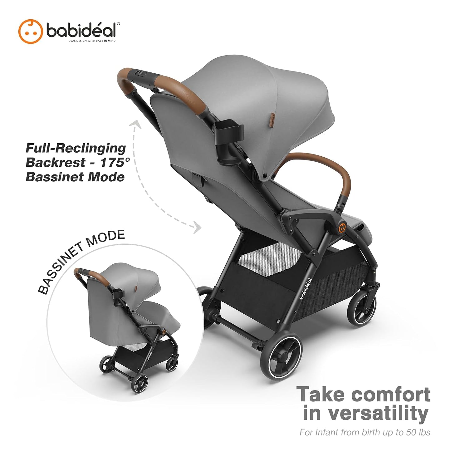 Babideal Cochecito de viaje ligero para bebé, cochecito auto plegab...