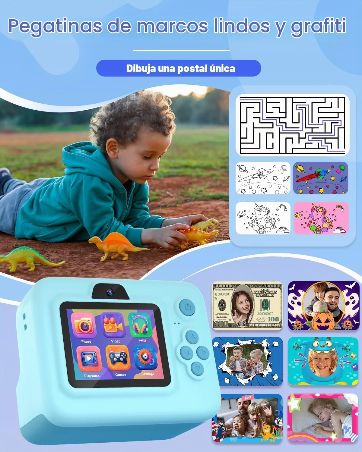 Dylanto Cámara de niños con impresión instantánea, cámaras instantá...