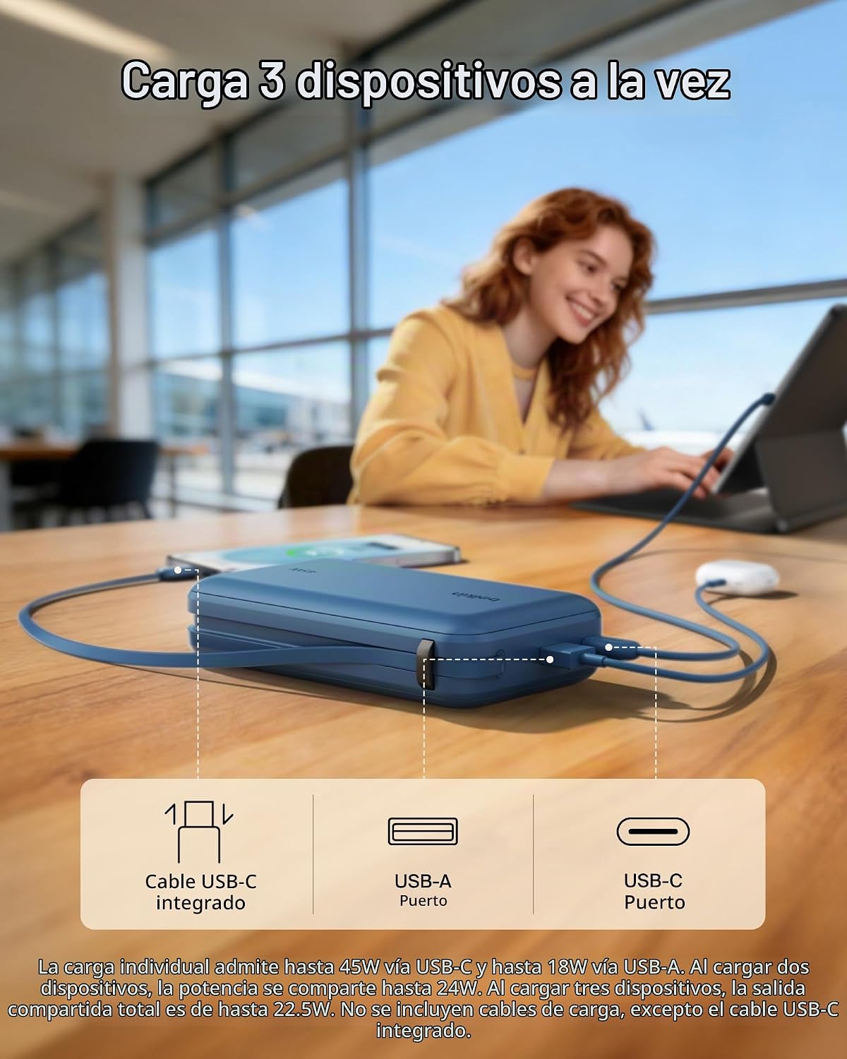 Belkin 20000mAh 45W Cargador portátil Power Bank con cable USB C in...