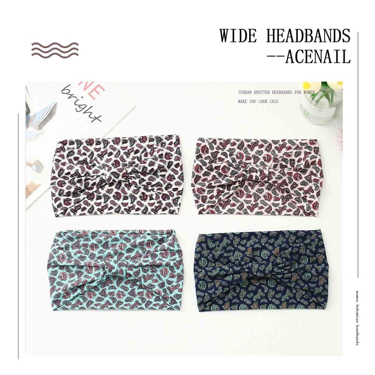 Acenail Diademas anchas para mujer con nudo, turbante elástico, dia...