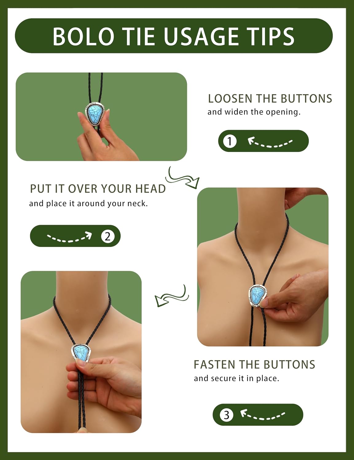 Subiceto Corbata de bolo para hombre, collar de vaquero occidental...