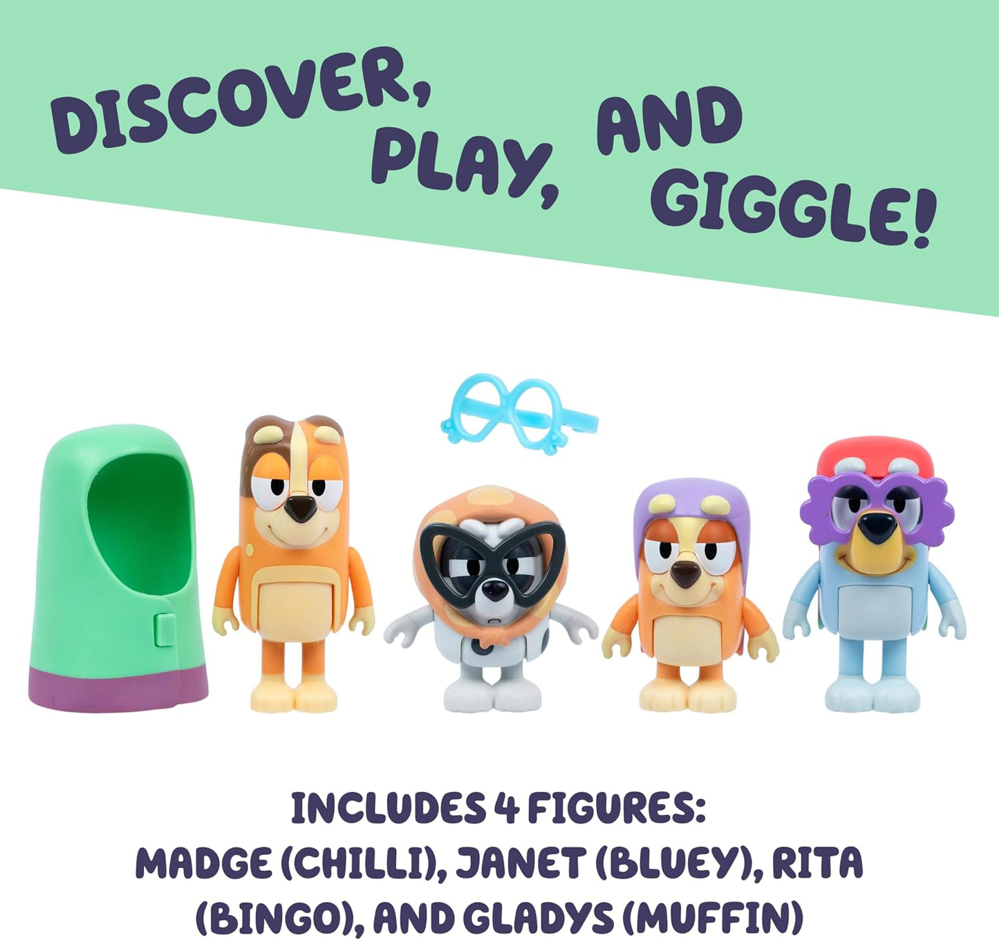Paquete de 4 figuras de Bluey, ¡Aquí vienen las abuelas!. 4 figuras...