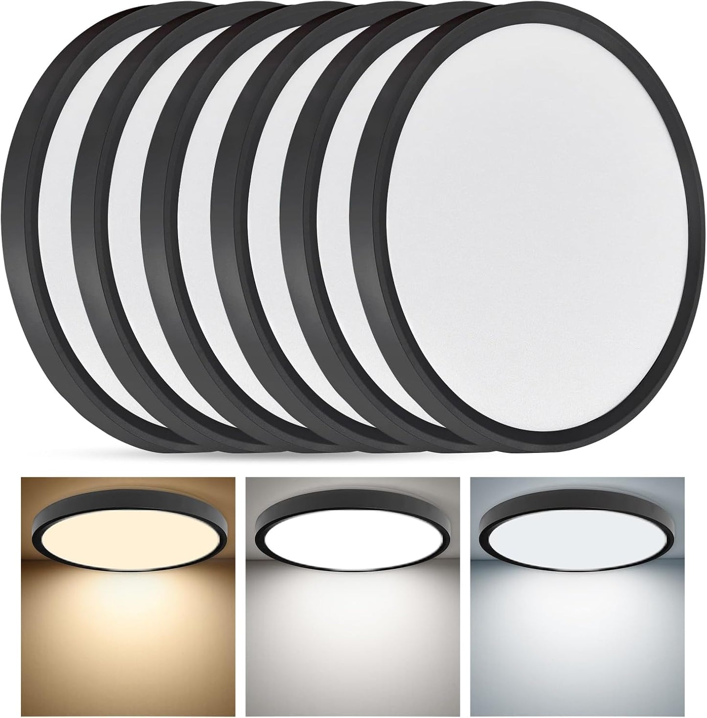 6PK Luz de Techo LED Empotrada Súper Delgada de 12 Pulgadas, 24W, 2...