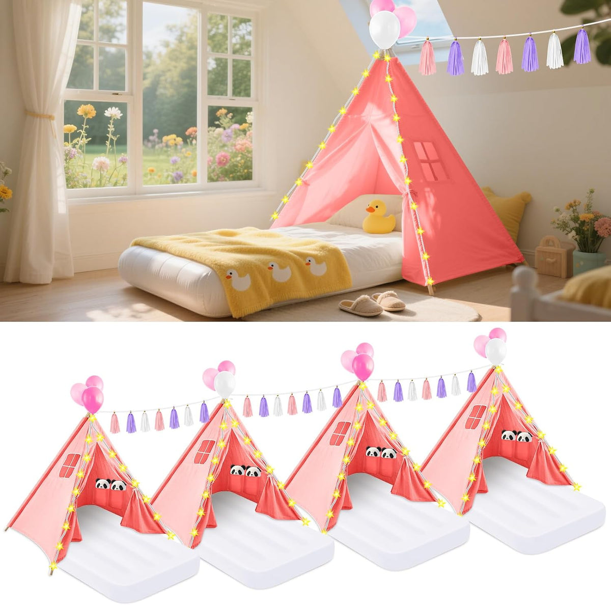 PLULON Paquete de 4 tiendas de campaña tipo tipi para niños y niñas...