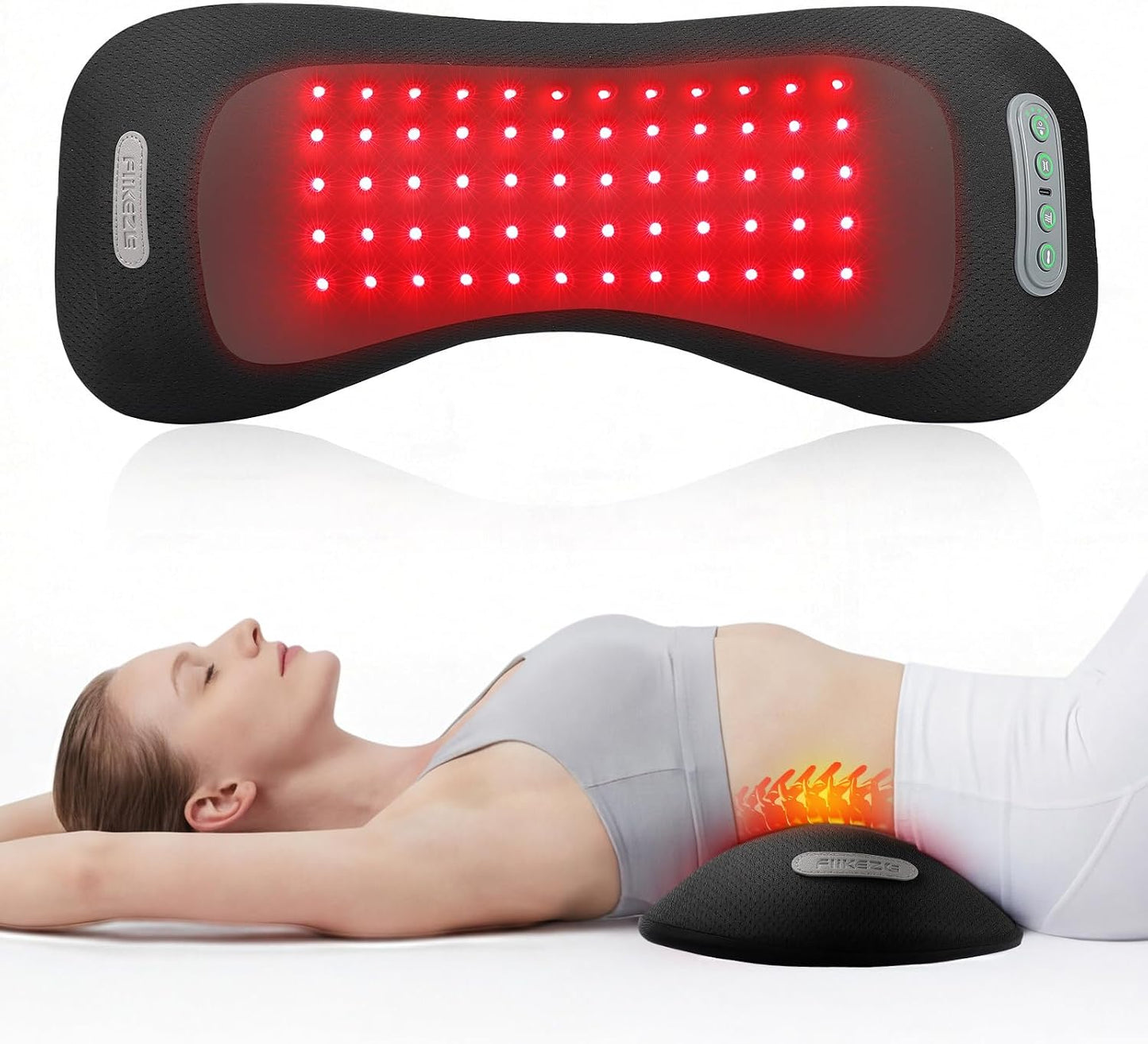 Almohada de apoyo lumbar 4 en 1 con luz roja 650 nm 850 nm, masajea...