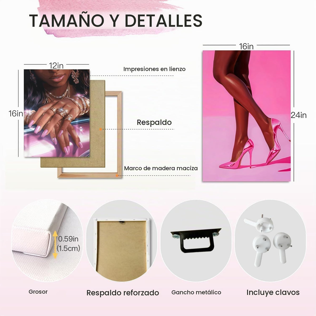 Juego de 3 pósters de pared de mujer afroamericana en tonos rosa y...