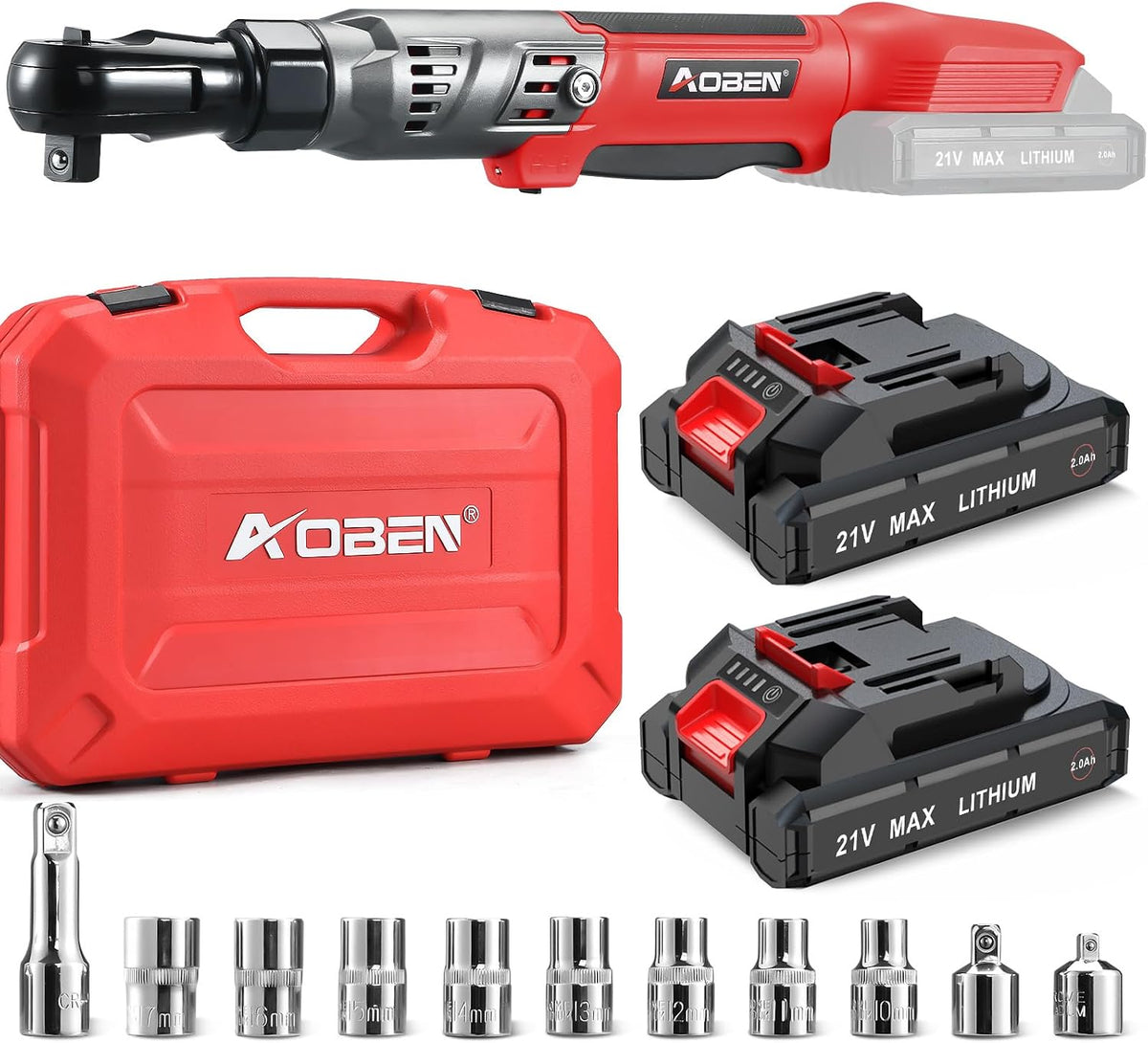 AOBEN Kit de llave de trinquete inalámbrica de 21 V de 1\/2 pulgada...