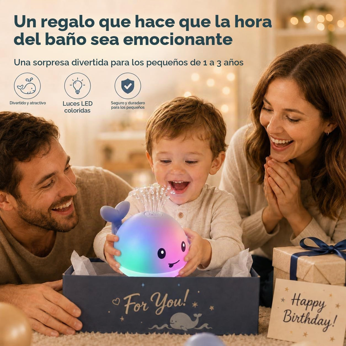 Gigilli Rociador de juguete de baño de ballena iluminado, juguetes...