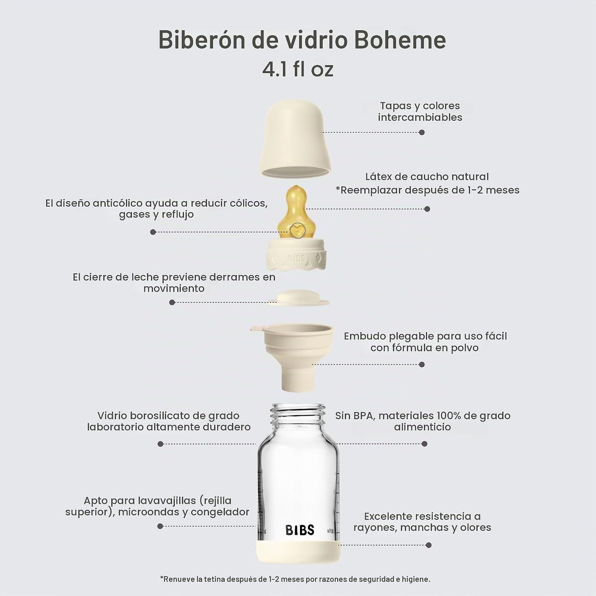 BIBS - Biberón de cristal bohemio, 4.06 onzas, paquete de 1, pezón...