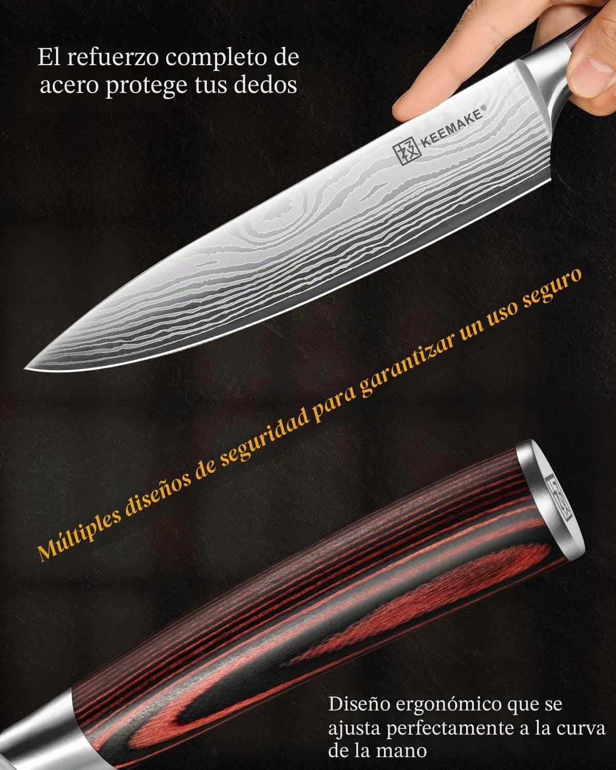 KEEMAKE Juego de cuchillos de cocina, 3 piezas de cuchillos de chef...