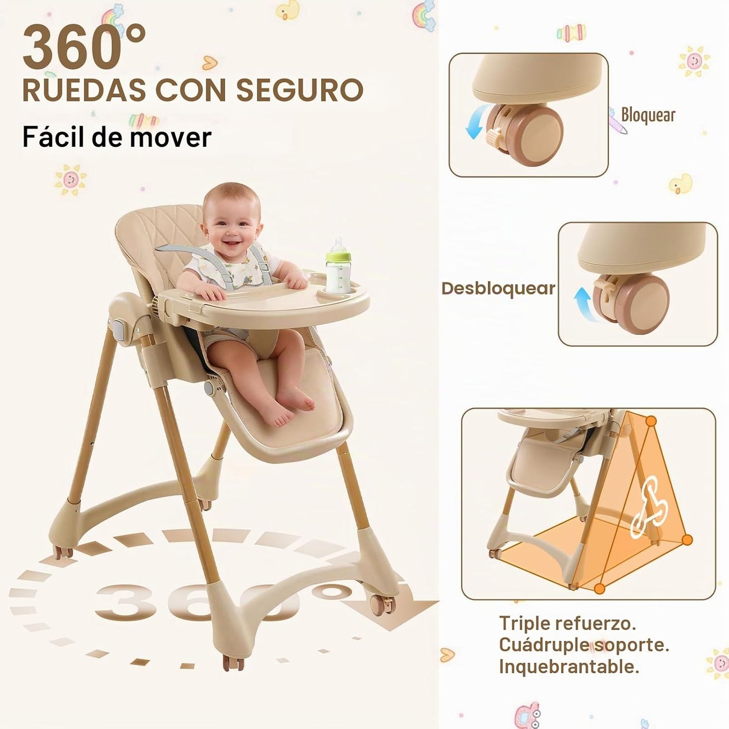 Sillas altas para bebés y niños pequeños, silla alta plegable con r...