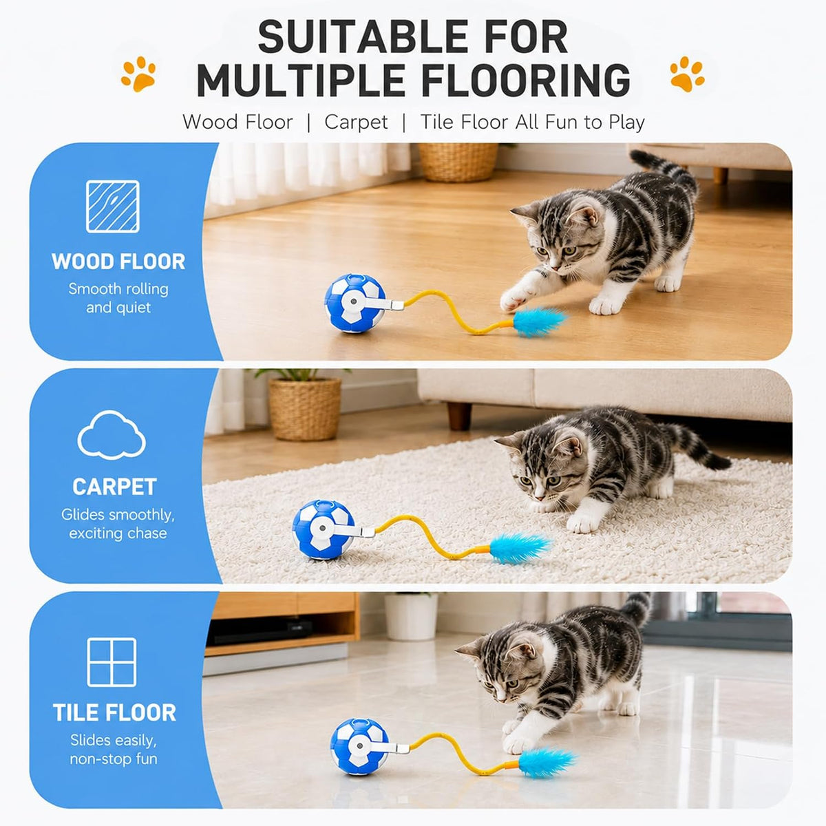 Yaruiguang Juguetes interactivos para gatos con cola de plumas, bol...