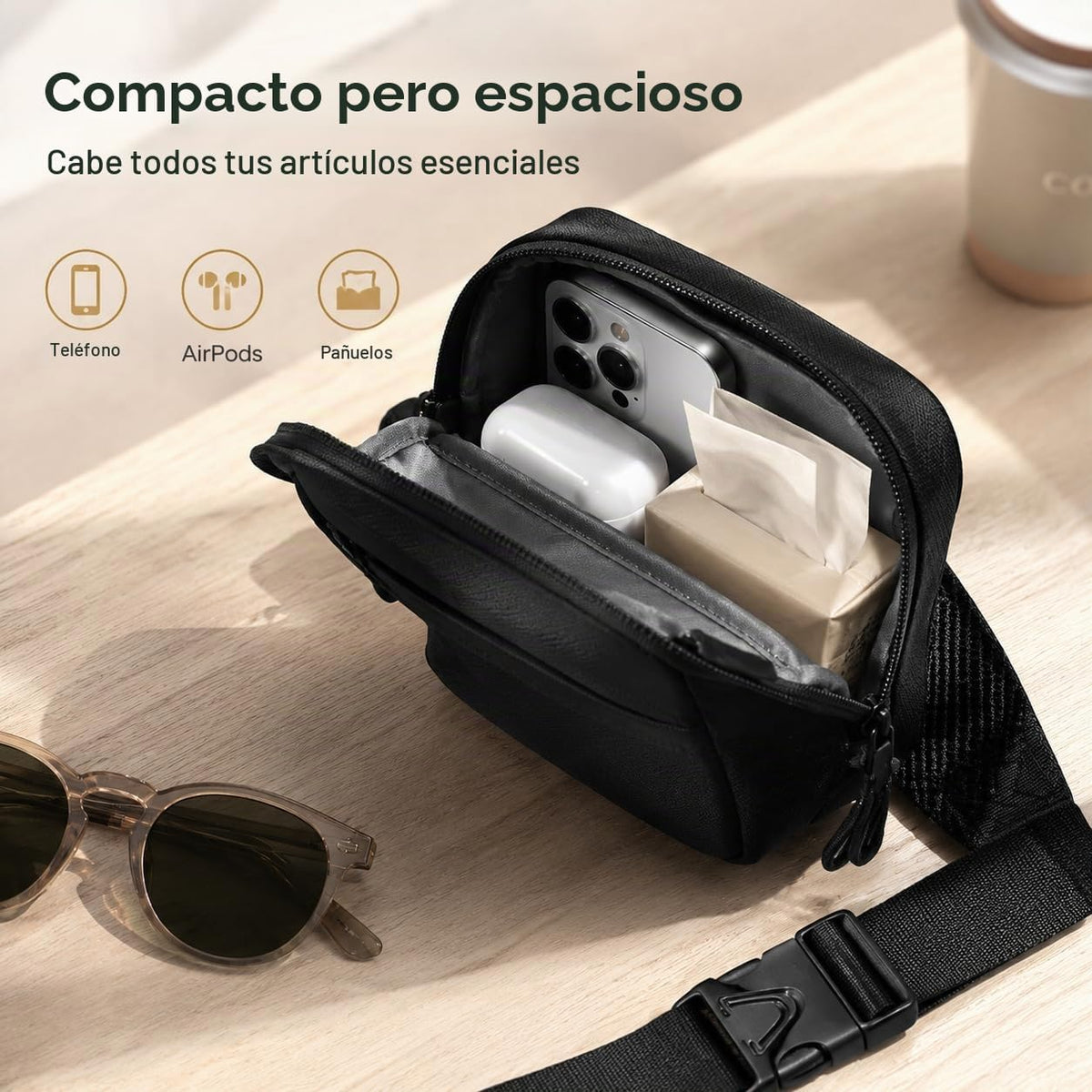 Simptech Mini bolsa cruzada \u2013 Riñonera de doble bolsillo resis...