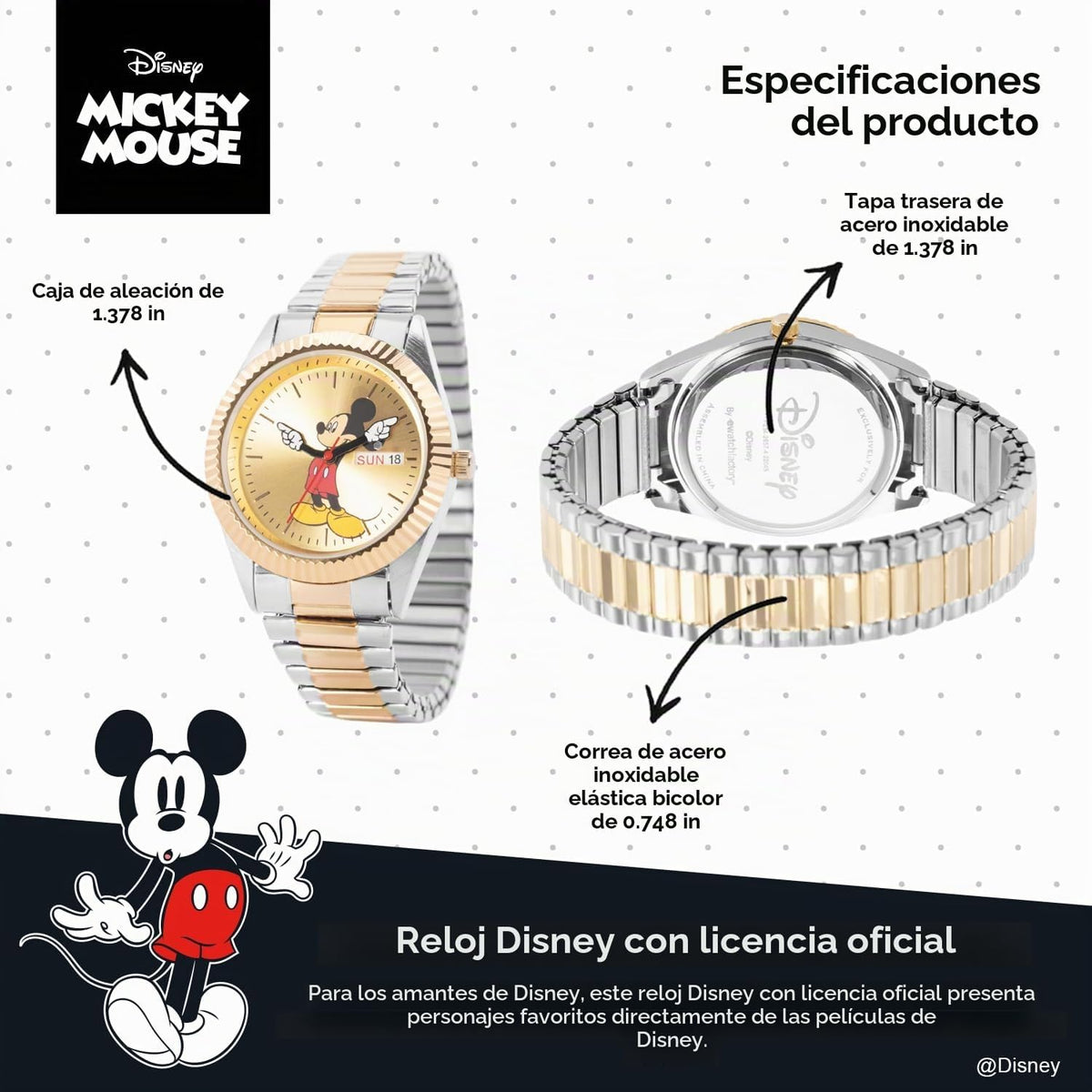 Disney Mickey Mouse Watch Men - Relojes Mickey Mouse para Hombre -...