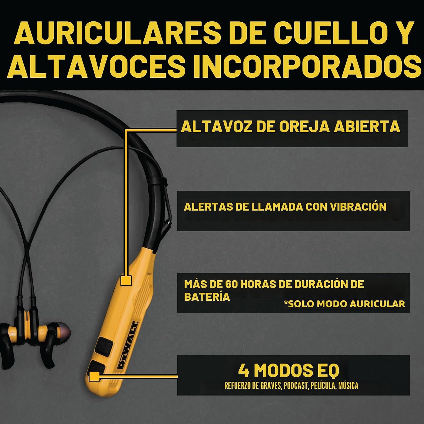 DEWALT Auriculares de cuello Bluetooth 2-en-1 de alta resistencia c...