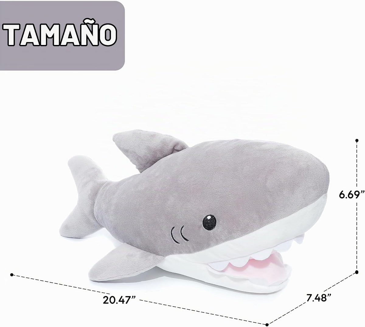 WEIGEDU - Juguete de peluche de tiburón de peluche, gris, 20 pulgad...