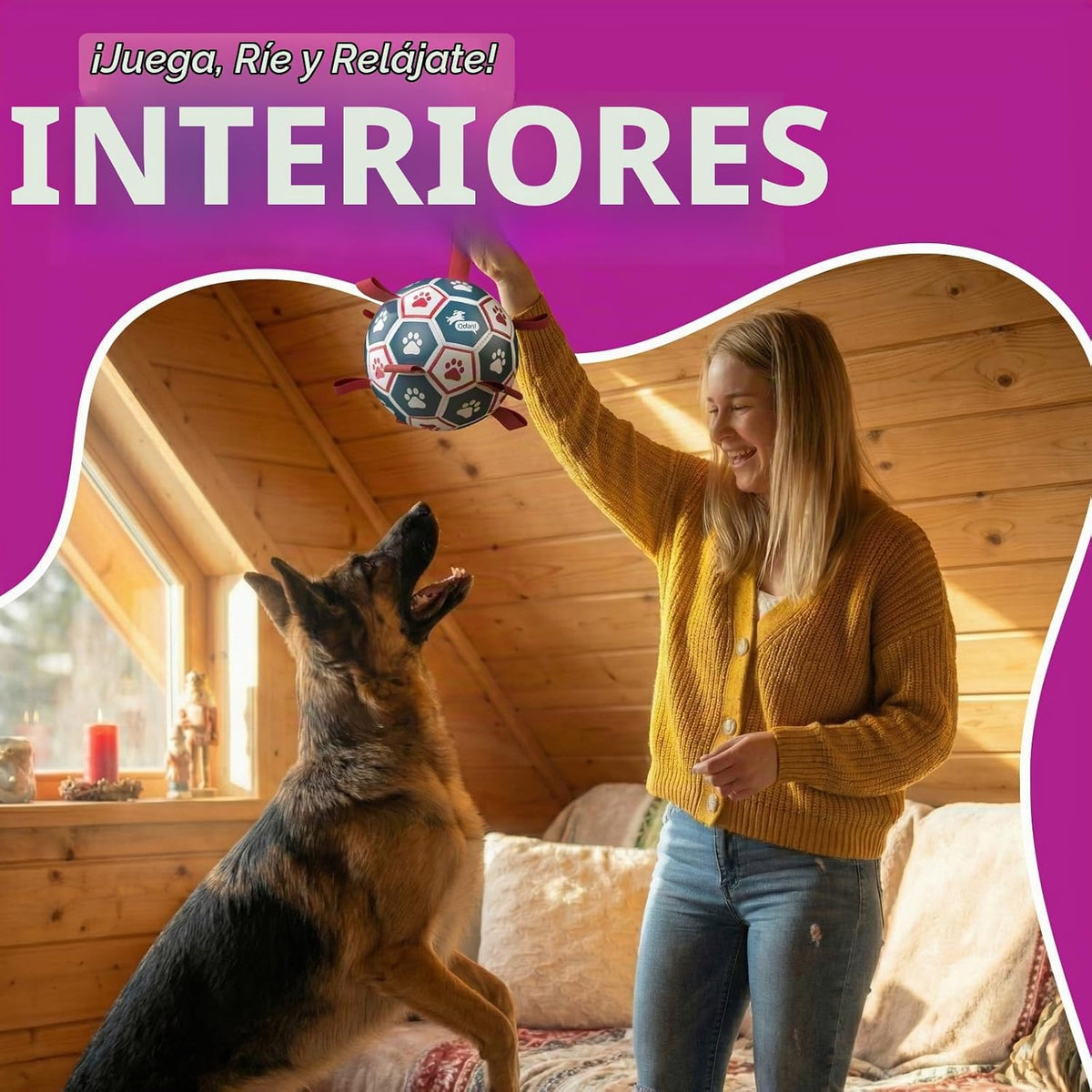QDAN Balón de fútbol grande para perros con correas, pelotas grande...