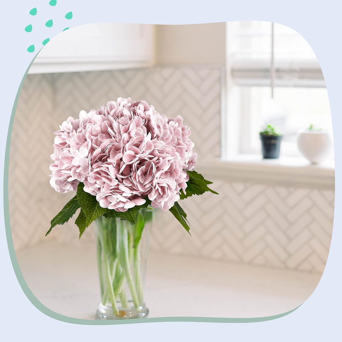 Yatim Hortensias artificiales rosas de 21 pulgadas con tallos 5 pie...