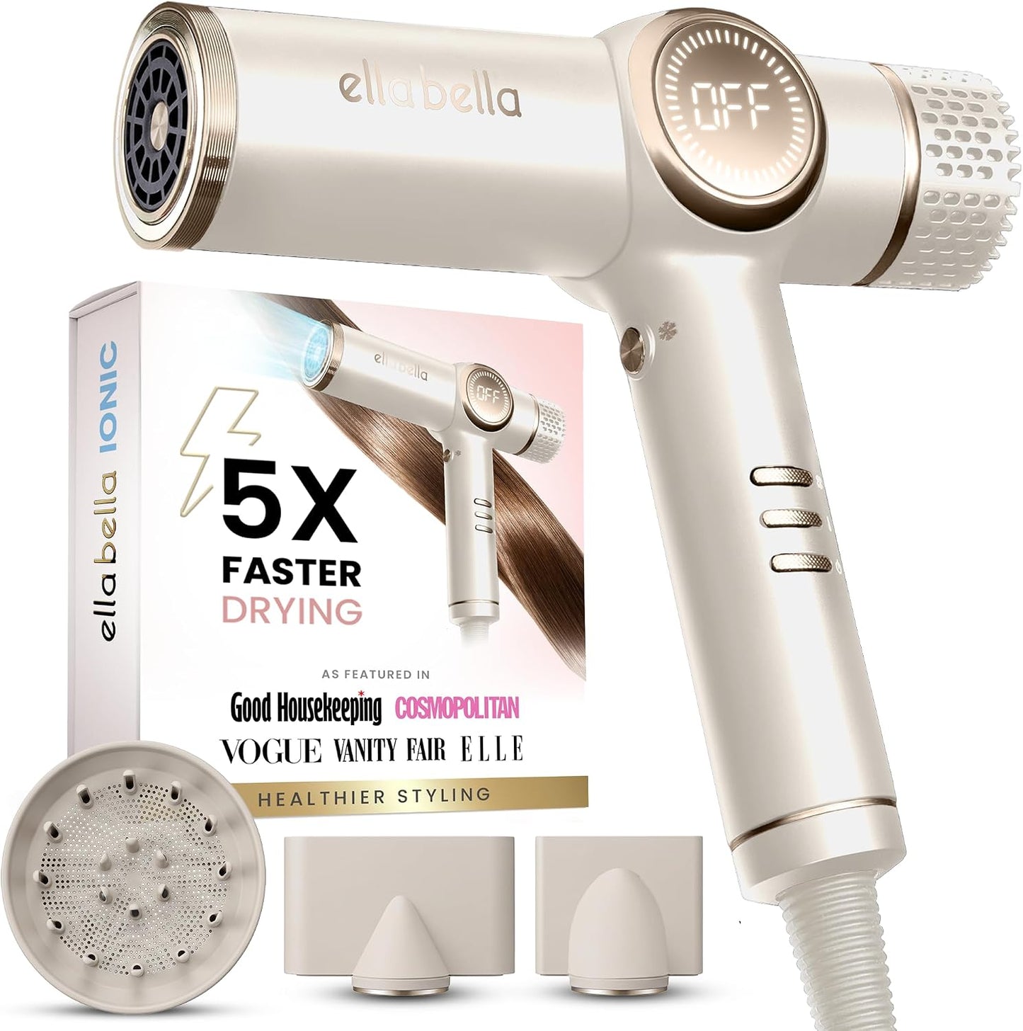 ELLA BELLA® - Secador de pelo iónico profesional con difusor \u2022...