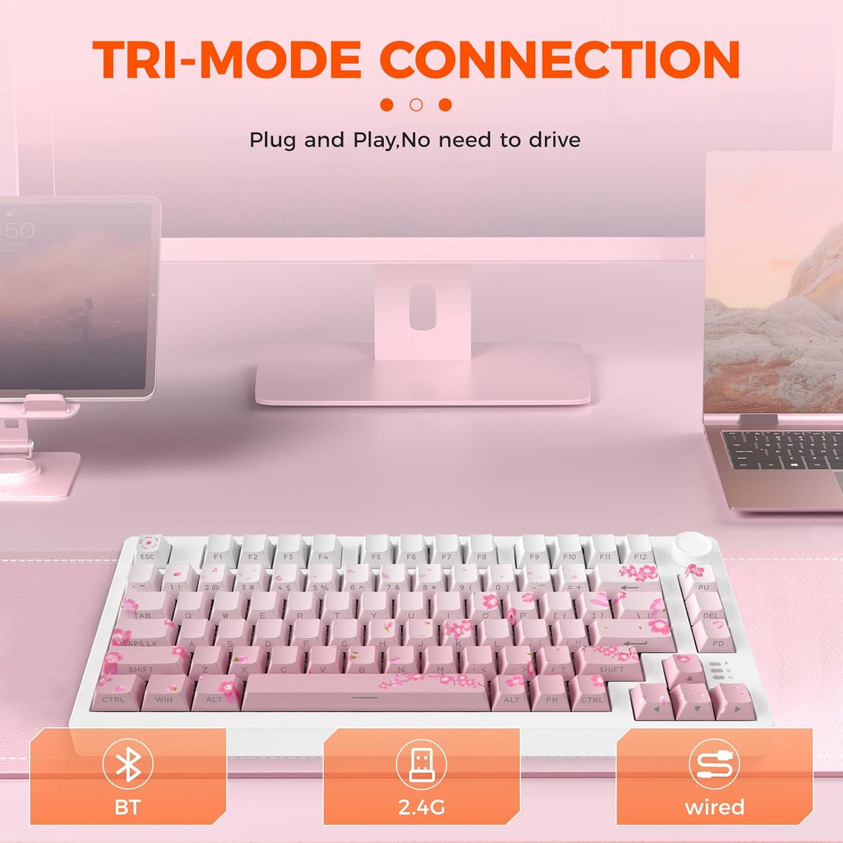 DAREU EK75PRO Sakura Rosa Teclado mecánico inalámbrico para juegos,...