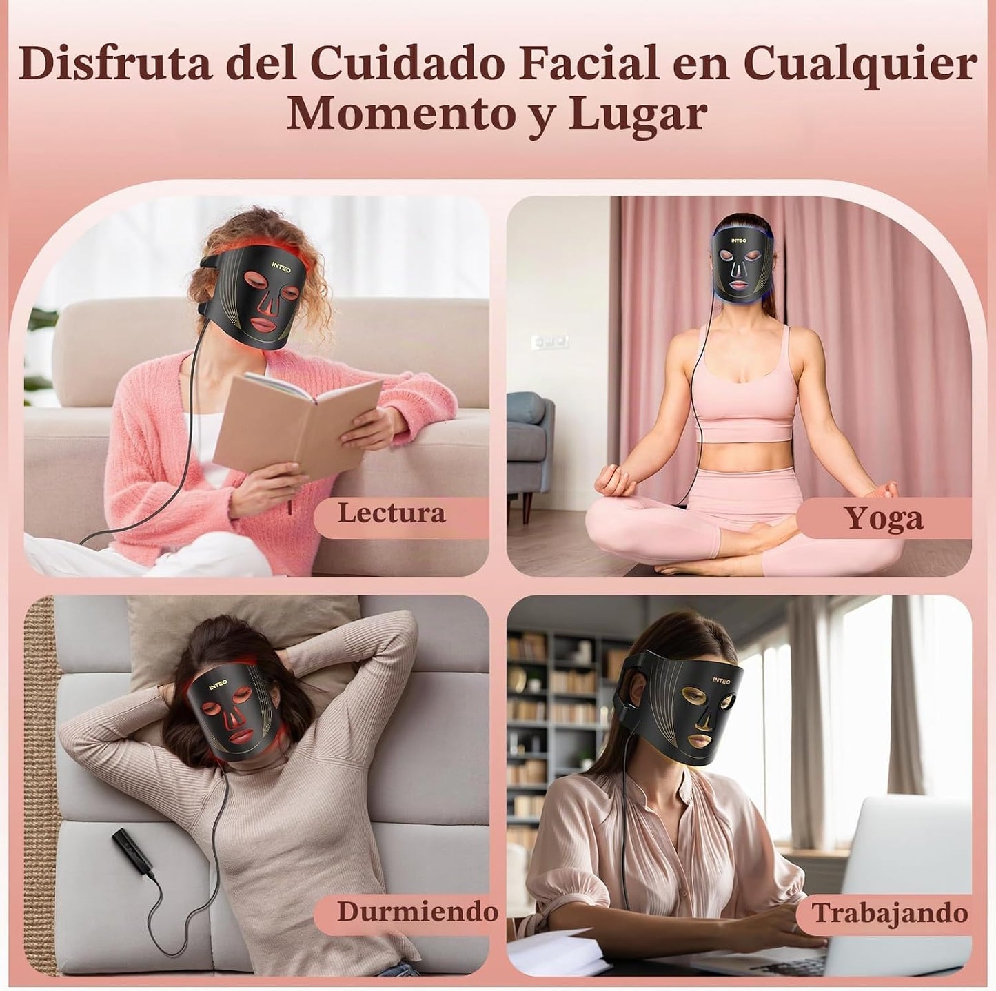 INTEO Terapia de Luz Roja para el Rostro, Máscara Facial LED Portát...