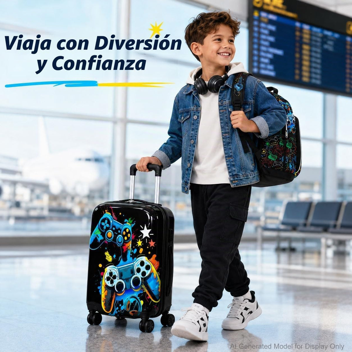 Juego de 5 maletas para niños, aprobado por aerolíneas con ruedas g...