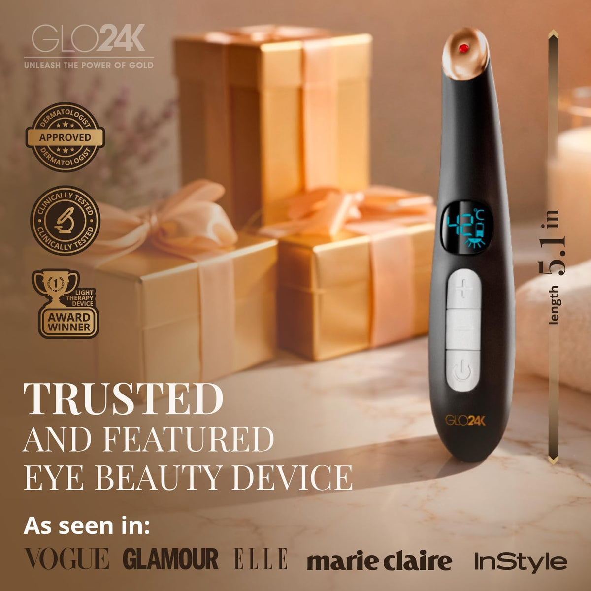 Varita masajeadora de ojos calentada GLO24K con vibración para el c...