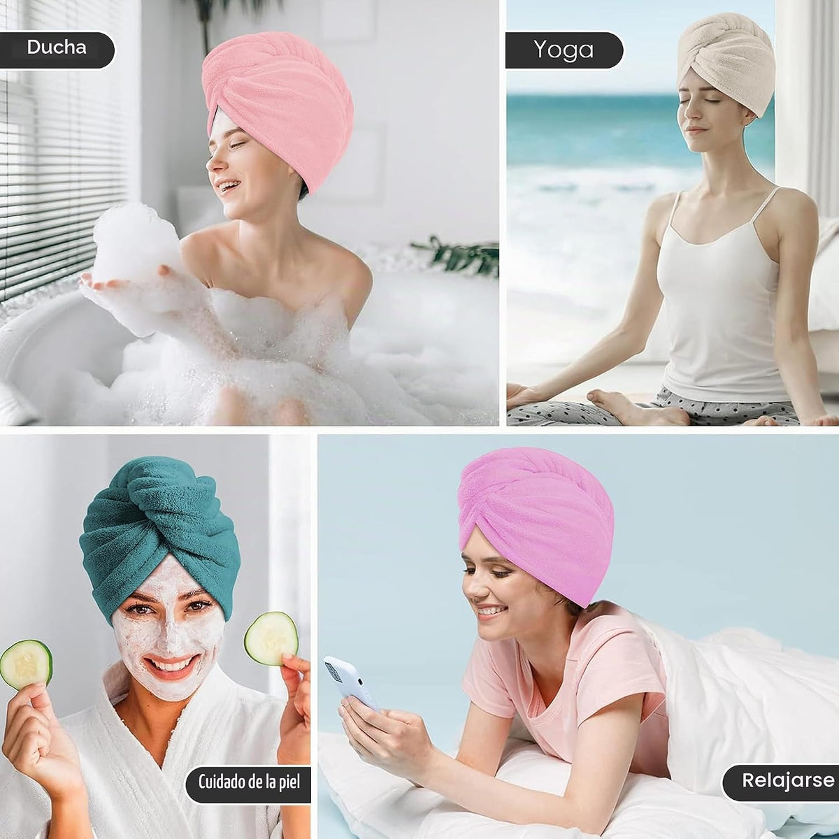 TENSTARS Paquete de 5 toallas gruesas de microfibra para el cabello...