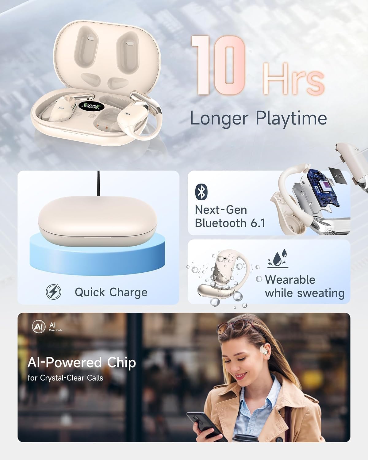 Auriculares ultra abiertos, auriculares de conducción ósea Bluetoot...